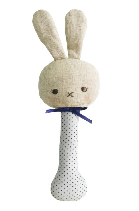 Baby Bunny Stick Rattle Navy Spot