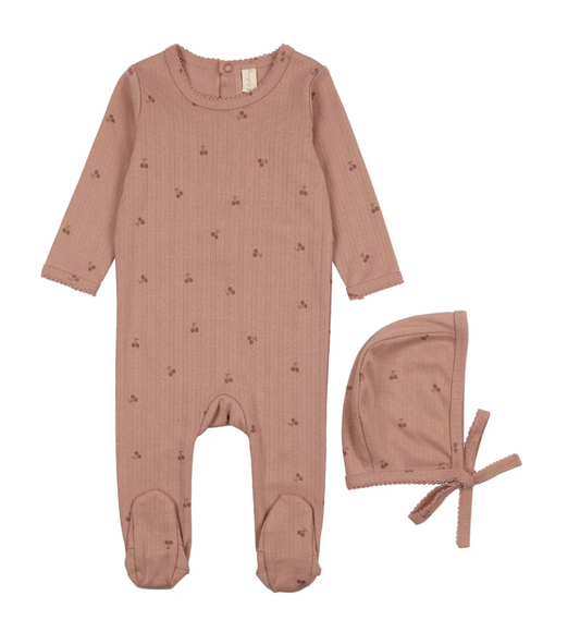 Printed Pointelle Layette Set Pink Cherry