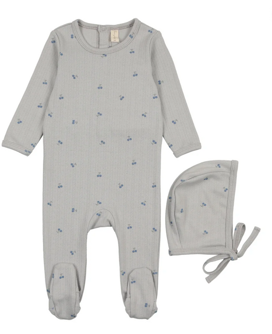 Printed Pointelle Layette Set Blue Cherry