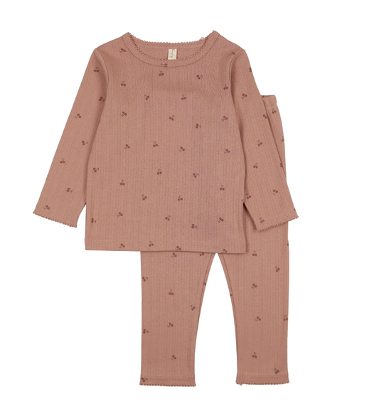 Printed Pointelle Set- Pink Cherry