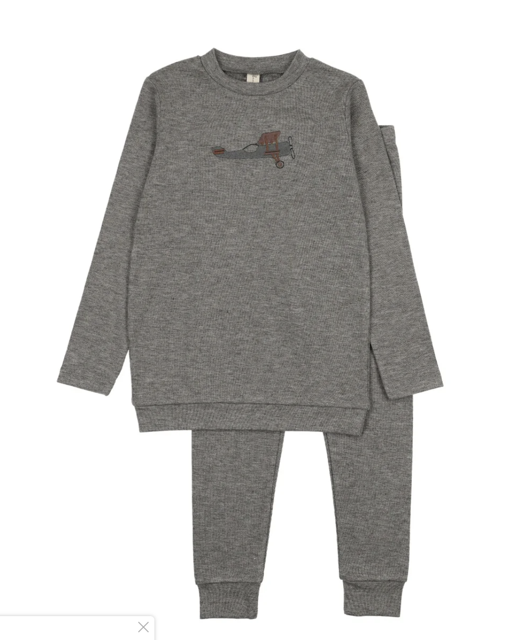 Embroidered Graphic Sweater Set Airplaine Grey