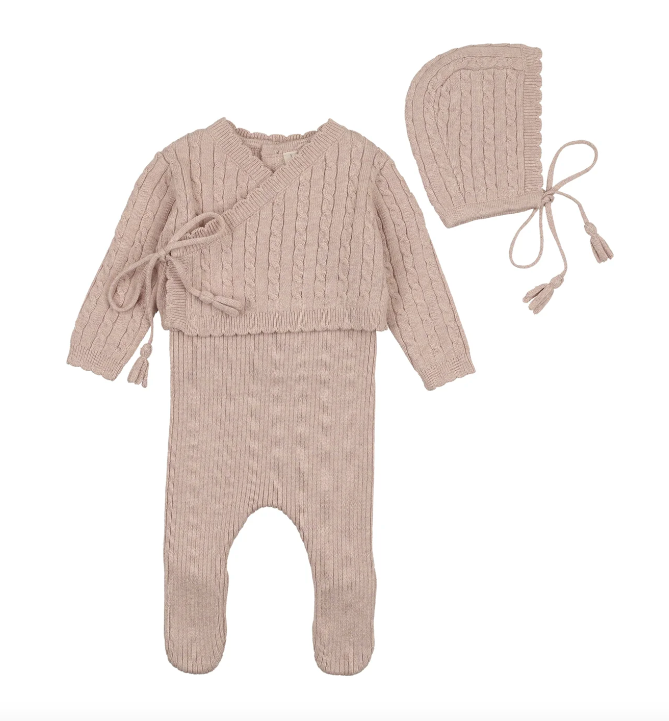 Soft Cable Knit Wrap Sweater - Marbled Pink