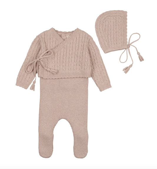 Soft Cable Knit Wrap Sweater - Marbled Pink