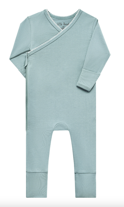 Slate Blue Scalloped Bamboo Footie