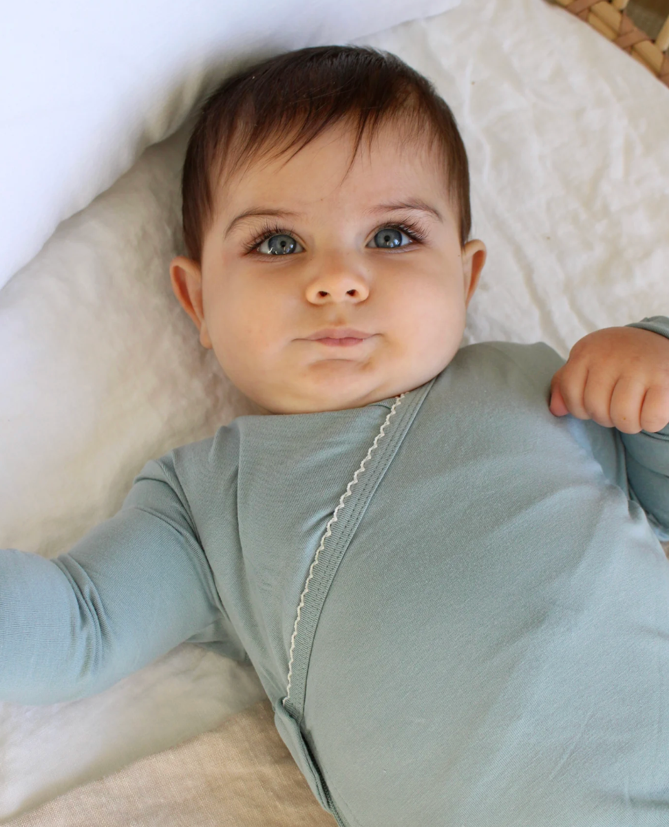 Slate Blue Scalloped Bamboo Footie