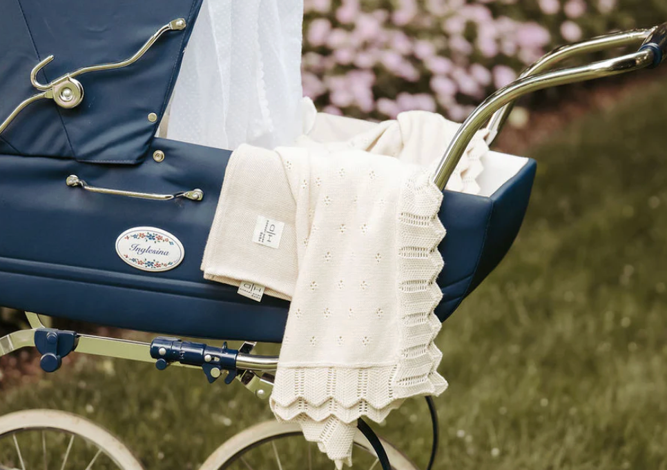 Scalloped Pointelle Blanket Natural