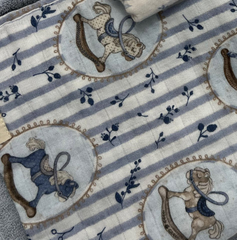 Blue Rocking Horse Muslin Blanket