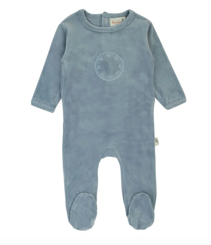 Bow Velour Footie- Blue