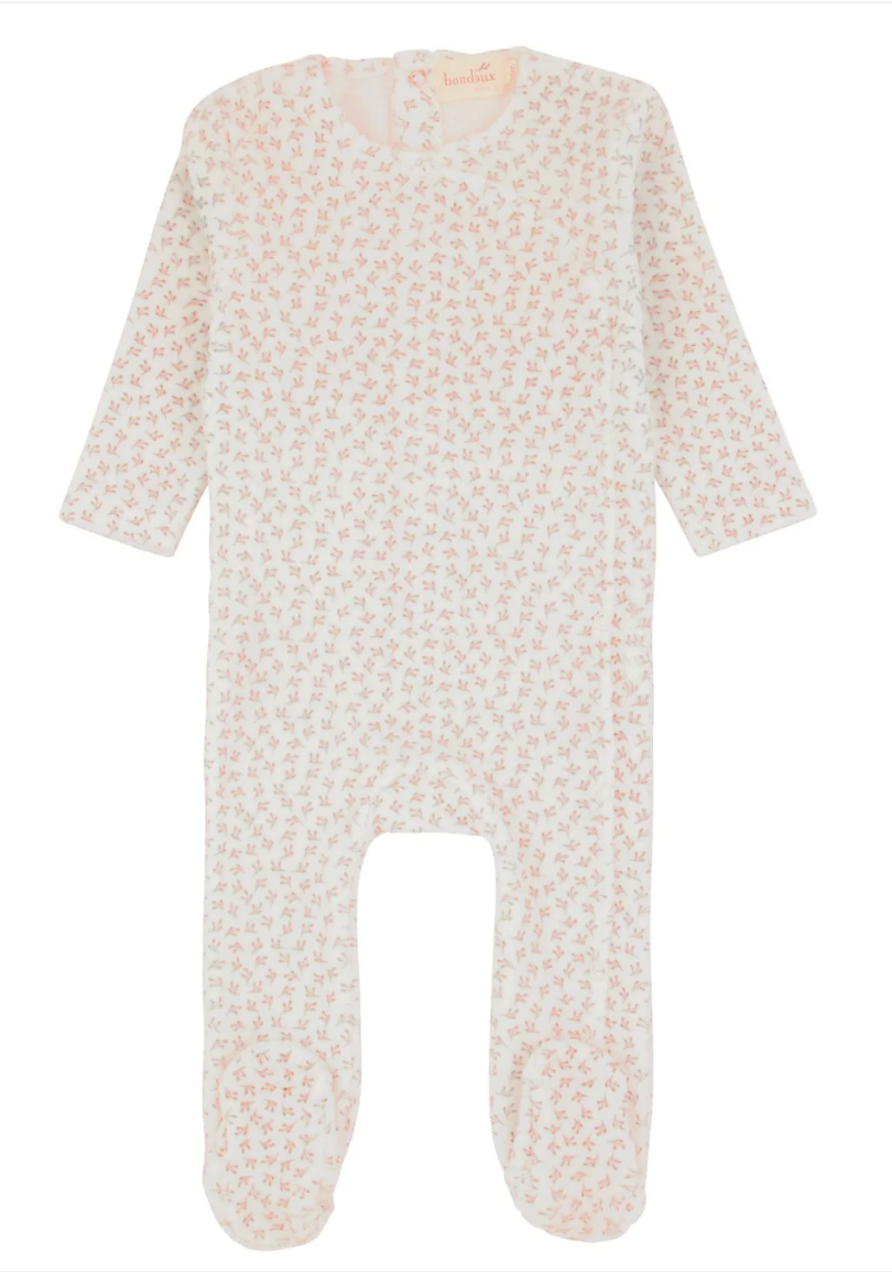 Leaf Print Velour Footie- Mauve