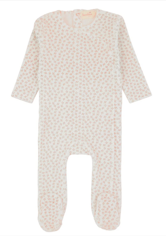 Leaf Print Velour Footie- Mauve