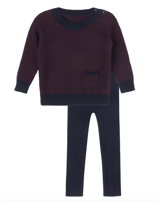 Thin Stripe Toddler Set- Navy/ Wine
