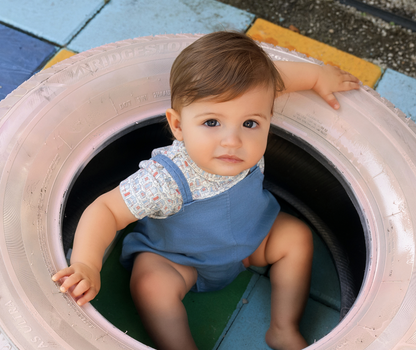 Blue House Print Romper