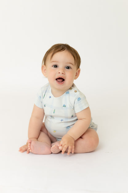 Summer Plaid Short Set Crisp Blue