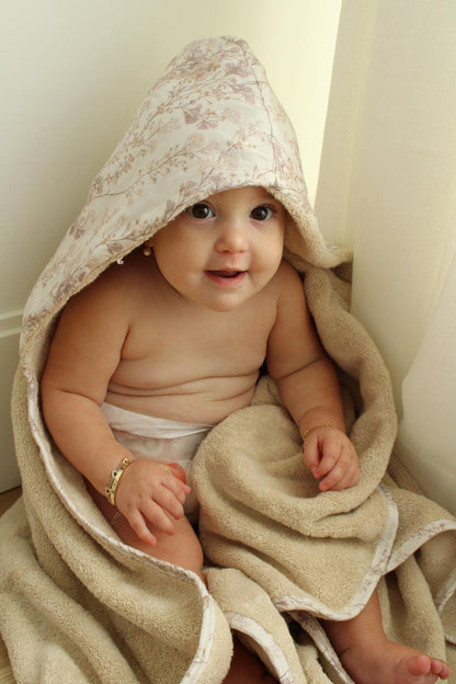 Delicate Neutral Branches Hooded Bath Towel