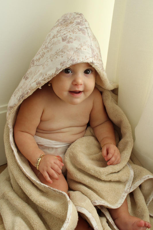 Delicate Neutral Branches Hooded Bath Towel