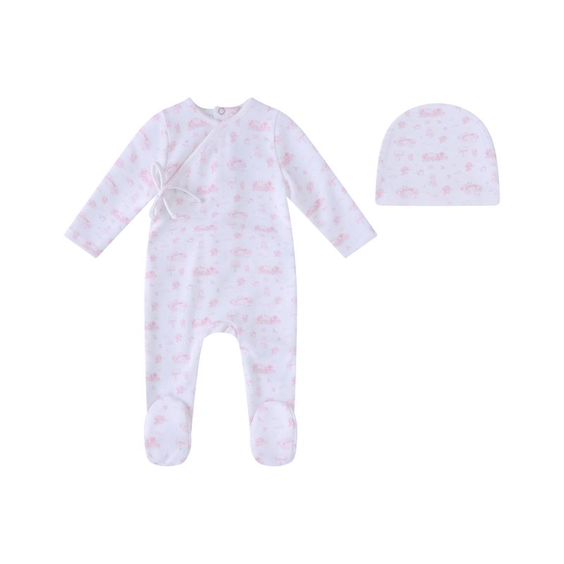 Pink Toile Garden Print Footie