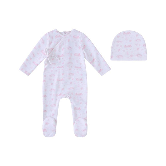 Pink Toile Garden Print Footie