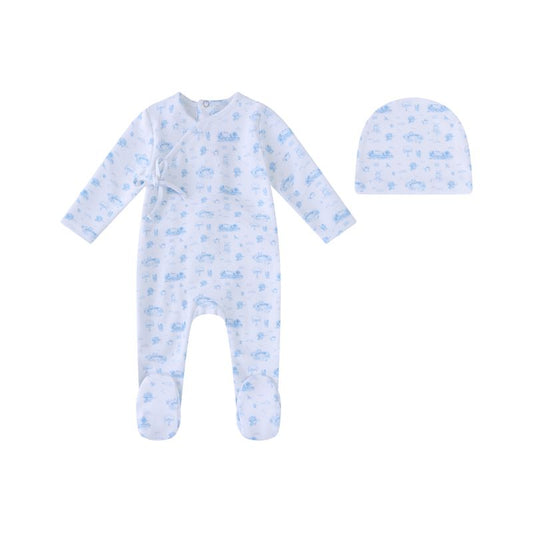 Blue Toile Garden Print Footie