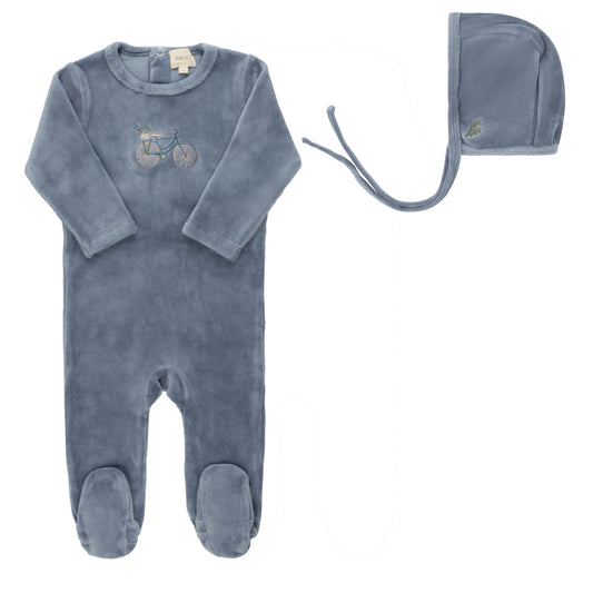 Velour Bicycle Footie- Blue