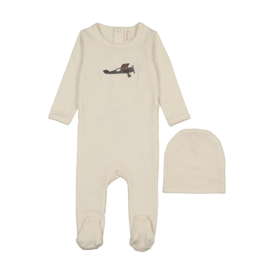 Embroidered Graphic Footie Airplane Footie