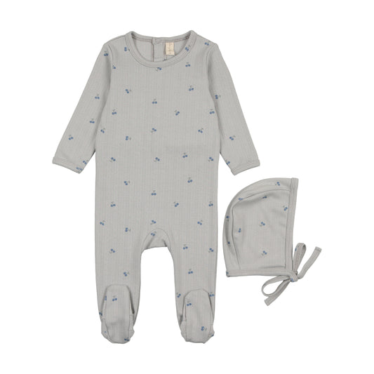 Printed Pointelle Footie- Blue