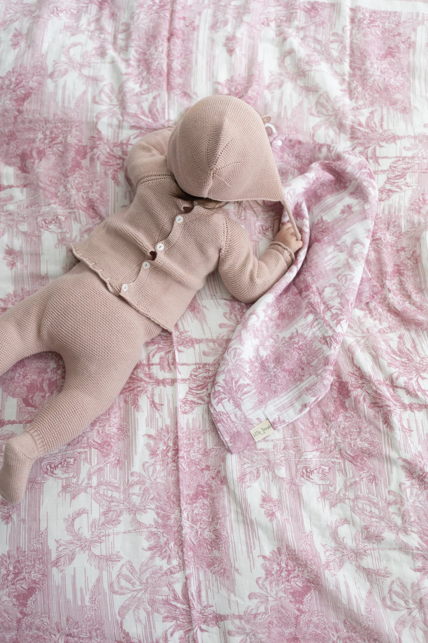 Pink Jungle Toile Muslin Swaddle