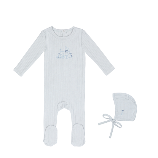 Embroidered Carriage Footie Blue